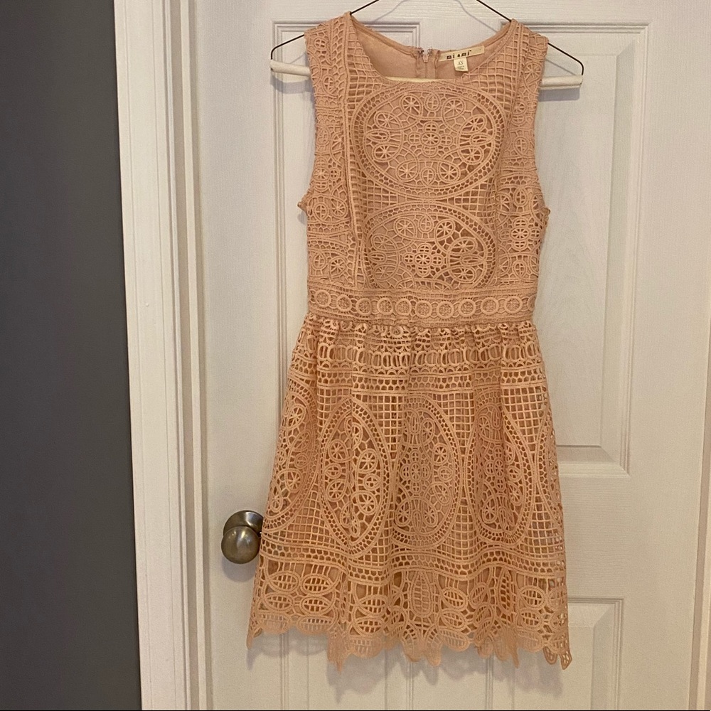 Francesca’s blush lace dress